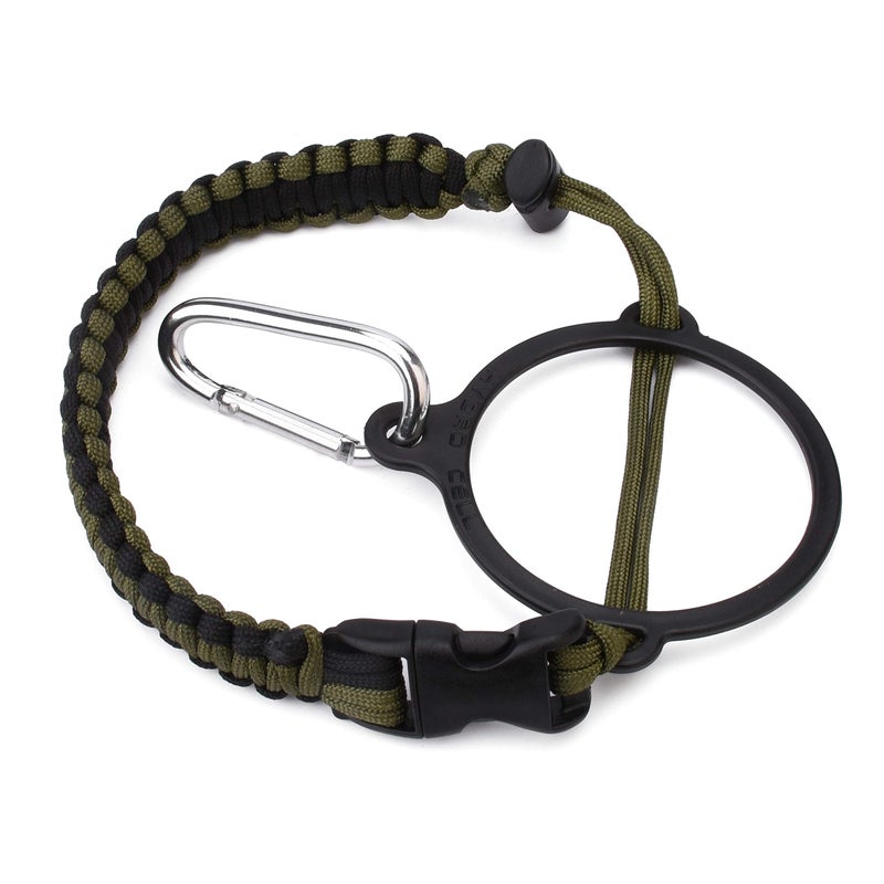 HYDRO CELL Paracord Handle for Wide Mouth Water Bottles - Carrier Strap w/Attachment Ring and Carabiner Accessory. Compatible w/ 64oz, 40oz 32oz, 24oz, 18oz, 14oz Insulated Bottles (Army/Black) - Image 2