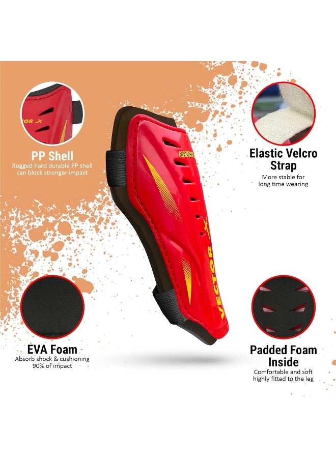 Vector X Manchester Large Red Shin Guards – Protective Football Gear for Training & Match Play, High Durability & Comfort - Image 2