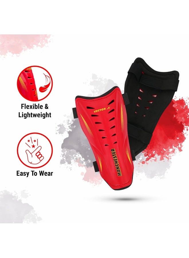 Vector X Manchester Large Red Shin Guards – Protective Football Gear for Training & Match Play, High Durability & Comfort - Image 3