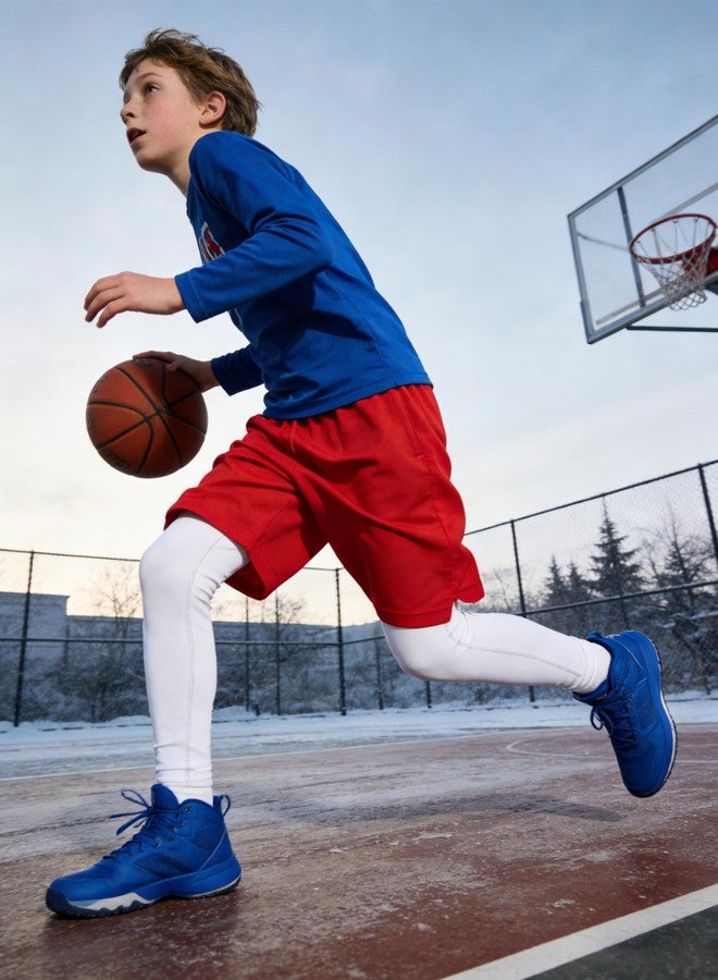 HXP Boys Compression Pants Fleece Lined Boys Leggings for Sports Kids Thermal Pants Youth Compression Pants Tights Color B XL White - Image 3