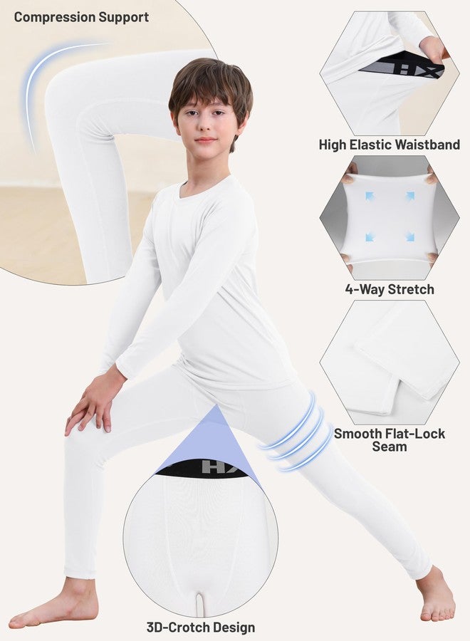 HXP Boys Compression Pants Fleece Lined Boys Leggings for Sports Kids Thermal Pants Youth Compression Pants Tights Color B XL White - Image 4