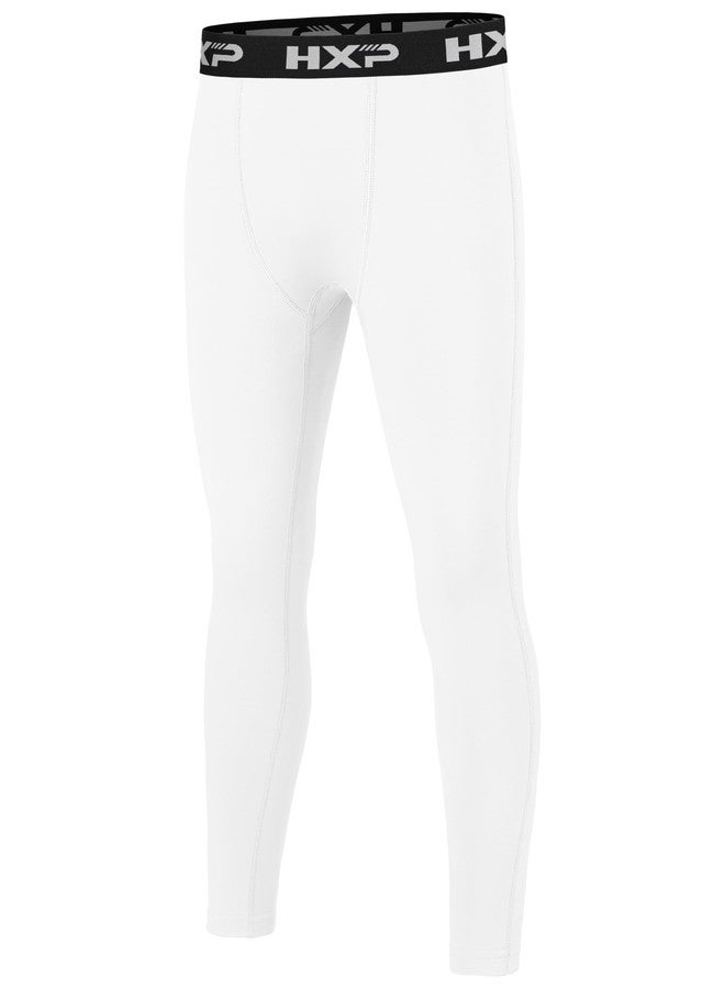HXP Boys Compression Pants Fleece Lined Boys Leggings for Sports Kids Thermal Pants Youth Compression Pants Tights Color B XL White - Image 1