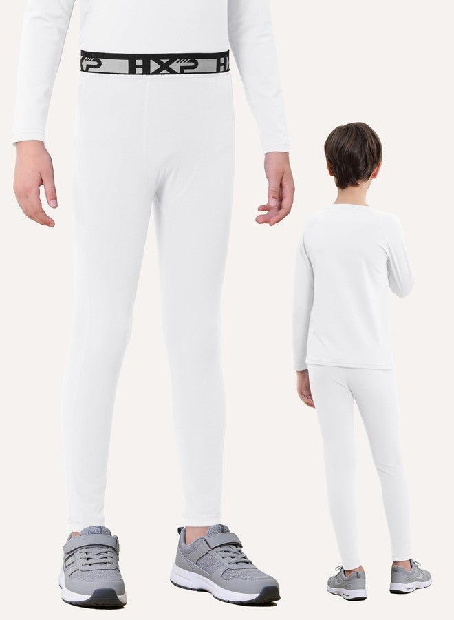 HXP Boys Compression Pants Fleece Lined Boys Leggings for Sports Kids Thermal Pants Youth Compression Pants Tights Color B XL White - Image 2