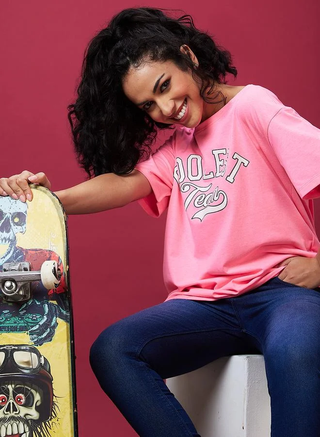 globus Slogan Print Round Neck Cotton T-Shirt