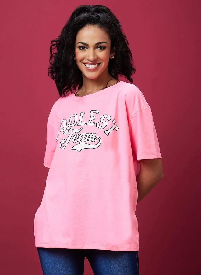 globus Slogan Print Round Neck Cotton T-Shirt