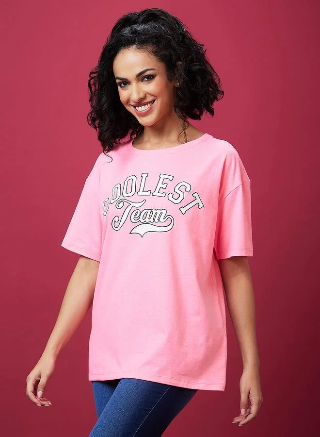 globus Slogan Print Round Neck Cotton T-Shirt