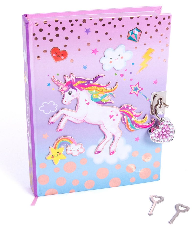 Hot Focus Unicorn Secret Diary with Lock – 7” Journal Notebook with 300 Double Sided Lined Pages, Padlock and Two Keys for Kids - Image 1