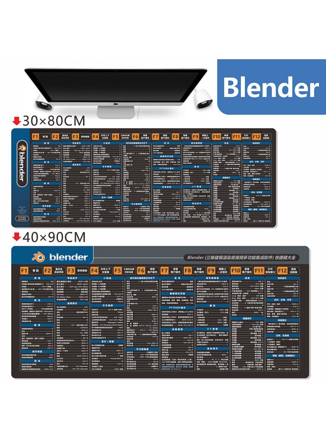 Cad Mouse Pad Office Wps Word Excel Ps Pr Cdr Common Shortcut Table Pad-Color:400x900mm-3mm-Pattern:Orange Blender Quick Encyclopedia  - Image 1