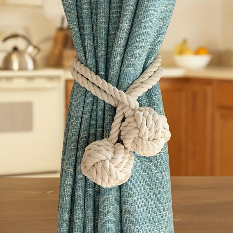 MAKNGRID (736121 Style Double Ball Curtain Tie Set in Off White Fancy Designer Wall Tie Curtain Ties Extra Large Living Room Tassel Tie Crystal Tie Elephant Curtain for Tie - Image 2