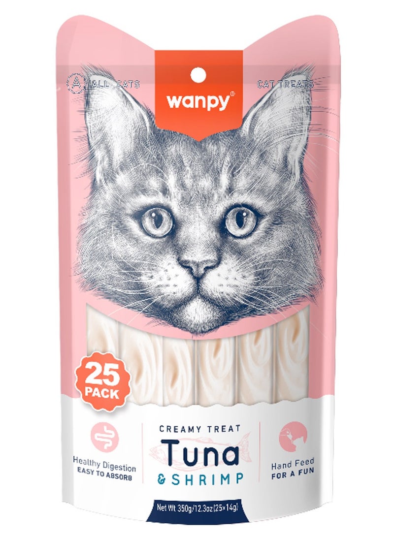 Wanpy Creamy Lickable Cat Treats – Tuna & Shrimp (14g x 25pc)