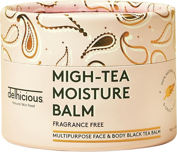 Delhicious MighTea Moisture Face Body Balm for Very Dry Skin Nourishing Shea Butter Moisturiser Eczema Relief Psoriasis Treatment Natural Vegan Ayurveda Body Butter with Almond Oil 50g - Image 1