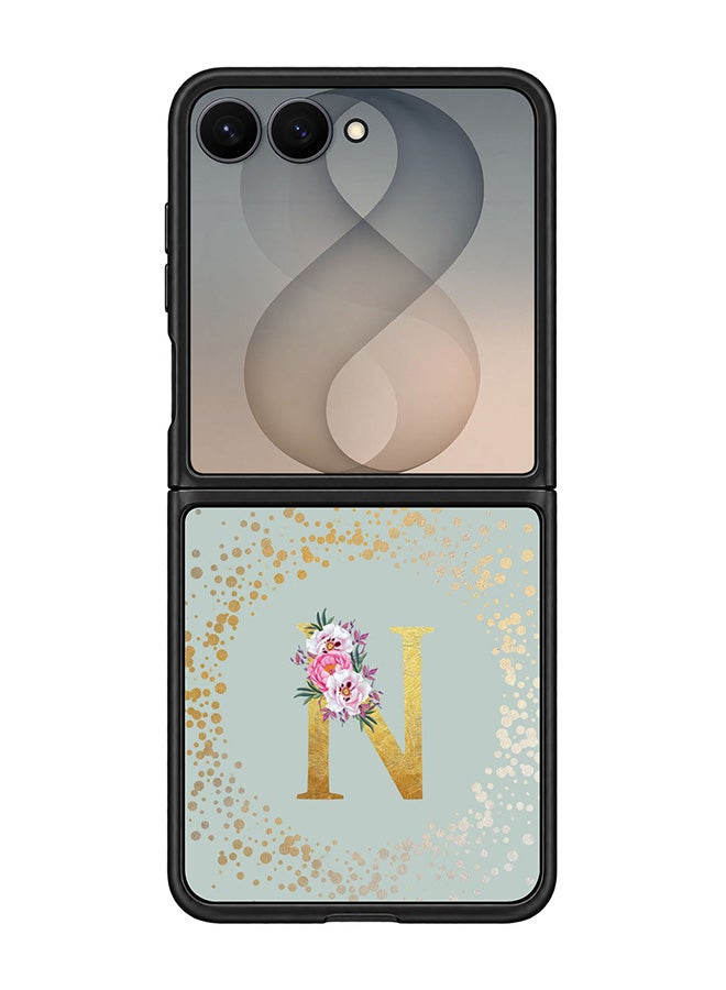 Stylizedd Rugged Case for Samsung Galaxy Z Flip8- Slim Fit Hybrid Rubber Cover Floral Monogram - N (Light Grey)