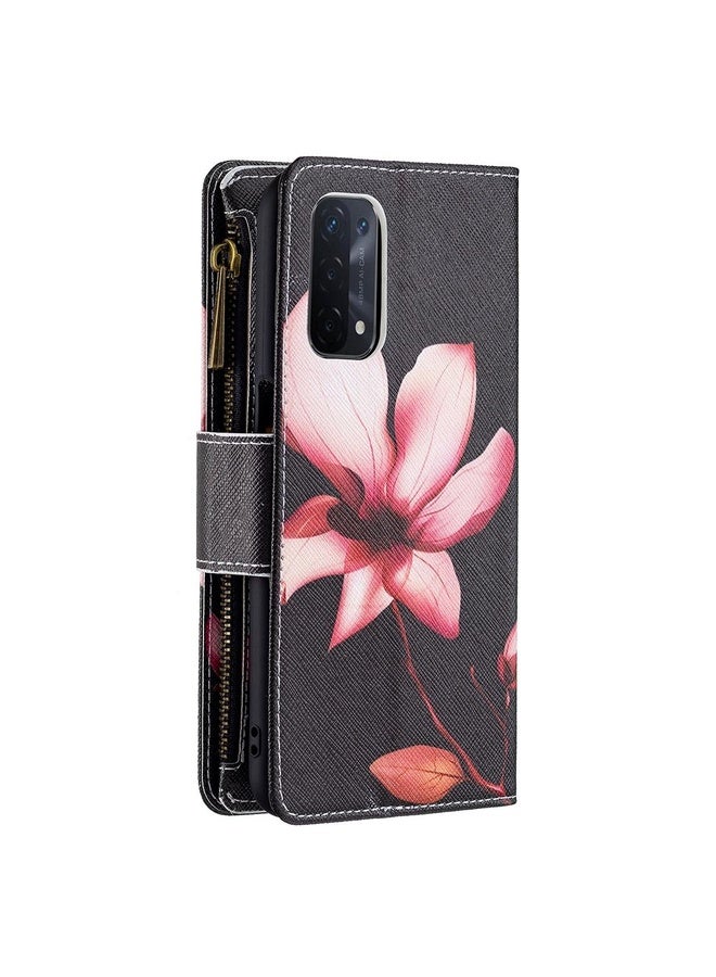 HuHa Case Cover For OPPO A74 5G/A93 5G/A54 5G Colored Drawing Pattern Zipper Horizontal Flip Leather Case with Holder & Card Slots & Wallet(Lotus)  - Image 3
