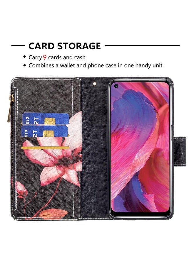 HuHa Case Cover For OPPO A74 5G/A93 5G/A54 5G Colored Drawing Pattern Zipper Horizontal Flip Leather Case with Holder & Card Slots & Wallet(Lotus)  - Image 5