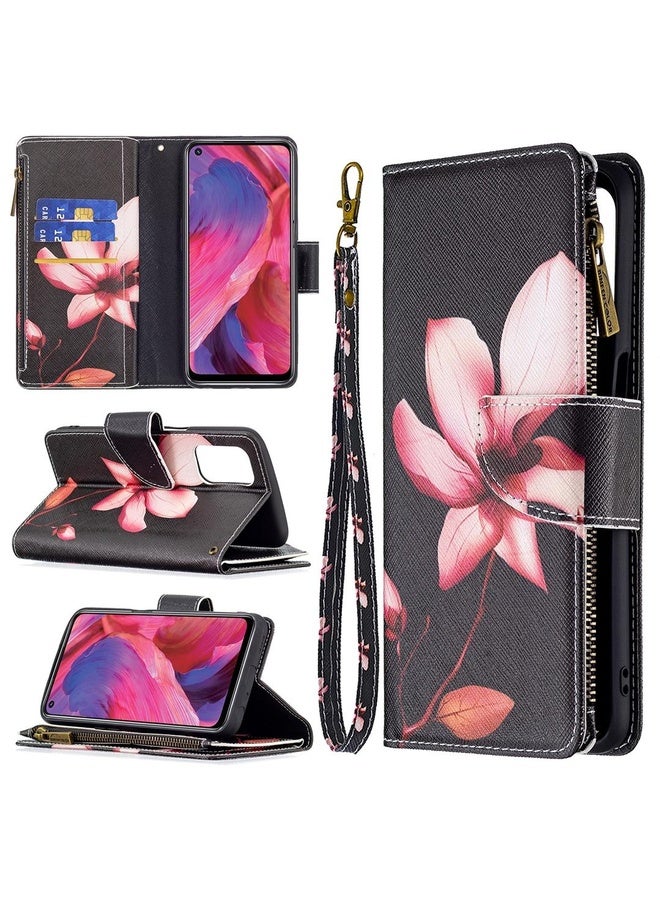 HuHa Case Cover For OPPO A74 5G/A93 5G/A54 5G Colored Drawing Pattern Zipper Horizontal Flip Leather Case with Holder & Card Slots & Wallet(Lotus)  - Image 1