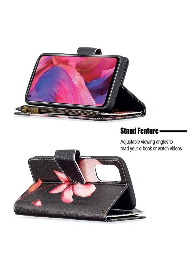HuHa Case Cover For OPPO A74 5G/A93 5G/A54 5G Colored Drawing Pattern Zipper Horizontal Flip Leather Case with Holder & Card Slots & Wallet(Lotus)  - Image 4