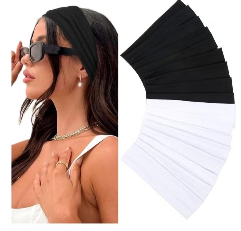 Star Beja 12 Pack Black & White Unisex Soft Fabric Headbands & Hair Bands – Thick Non-Slip Sweat Bands for Yoga, Running, Sports & Daily Use - Image 1