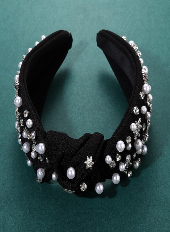 HZEYN Christmas Pearl Snowflake Headband - Jeweled Crystal Embellished Knotted Hair Accessory for Women - Winter Xmas Santa Holiday Party - Image 2