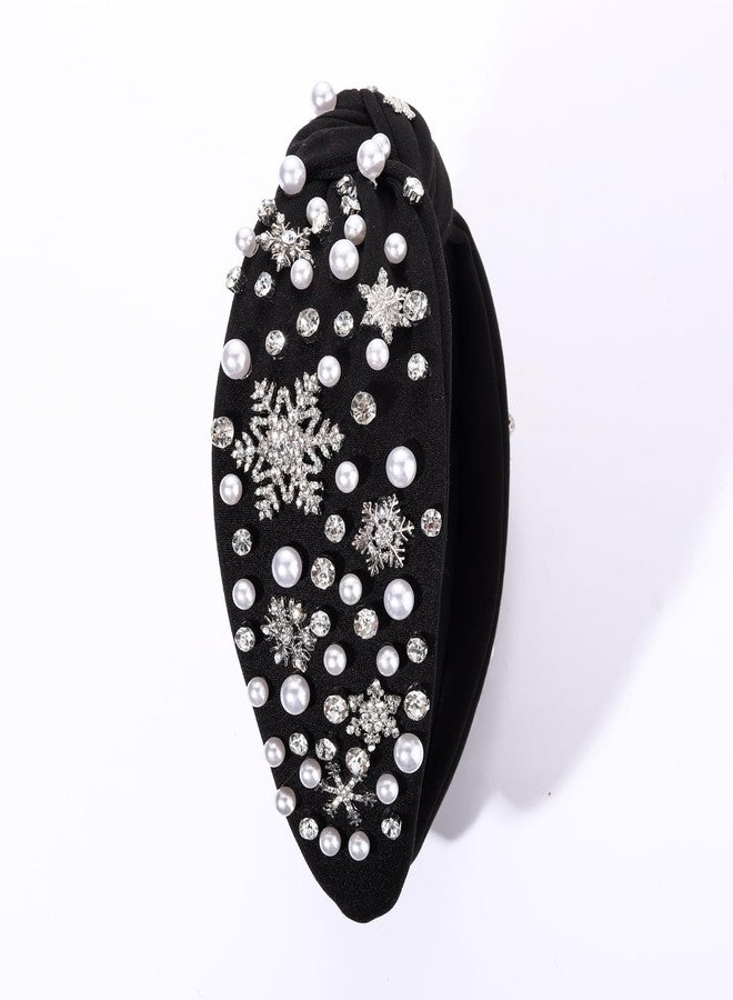HZEYN Christmas Pearl Snowflake Headband - Jeweled Crystal Embellished Knotted Hair Accessory for Women - Winter Xmas Santa Holiday Party - Image 5