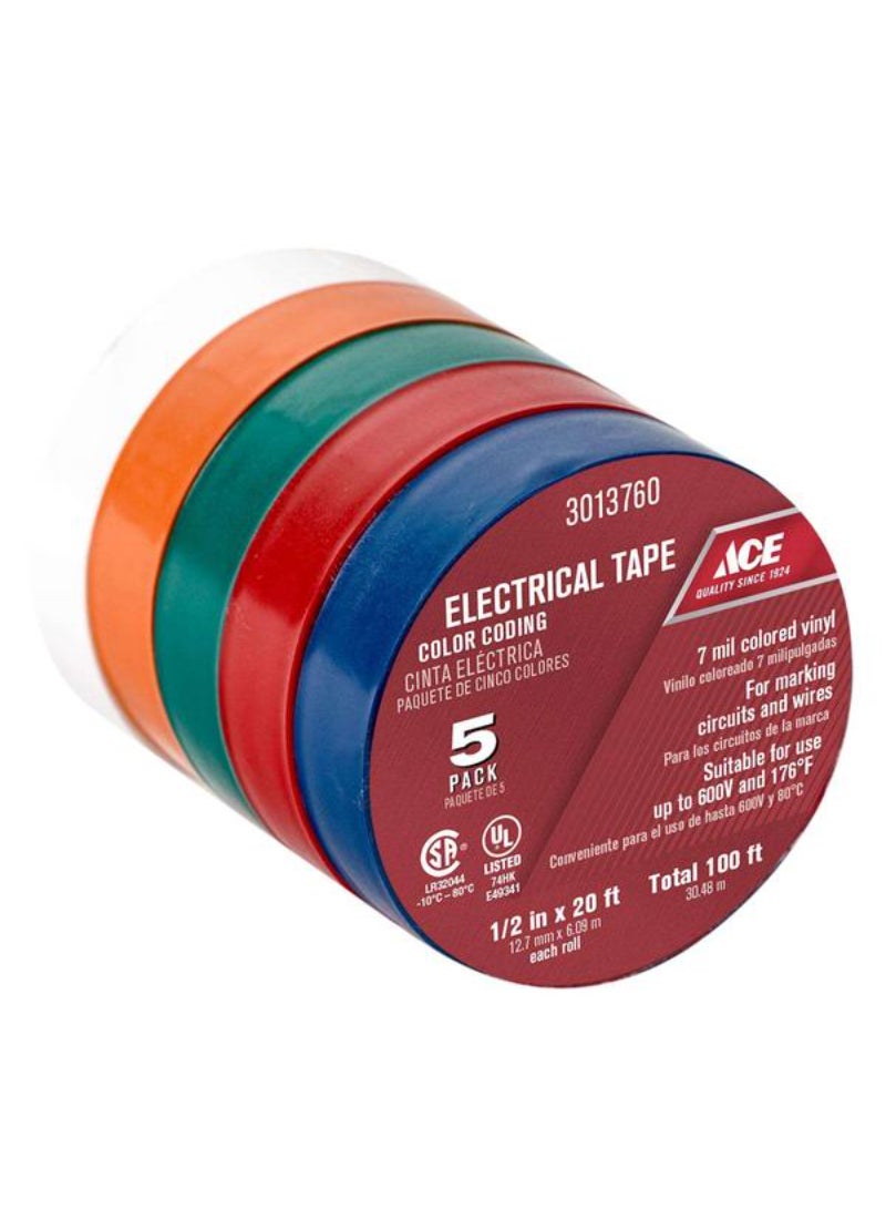 Ace 5-Piece Electrical Tape Multicolor 1/2inch x 20ft - Image 2