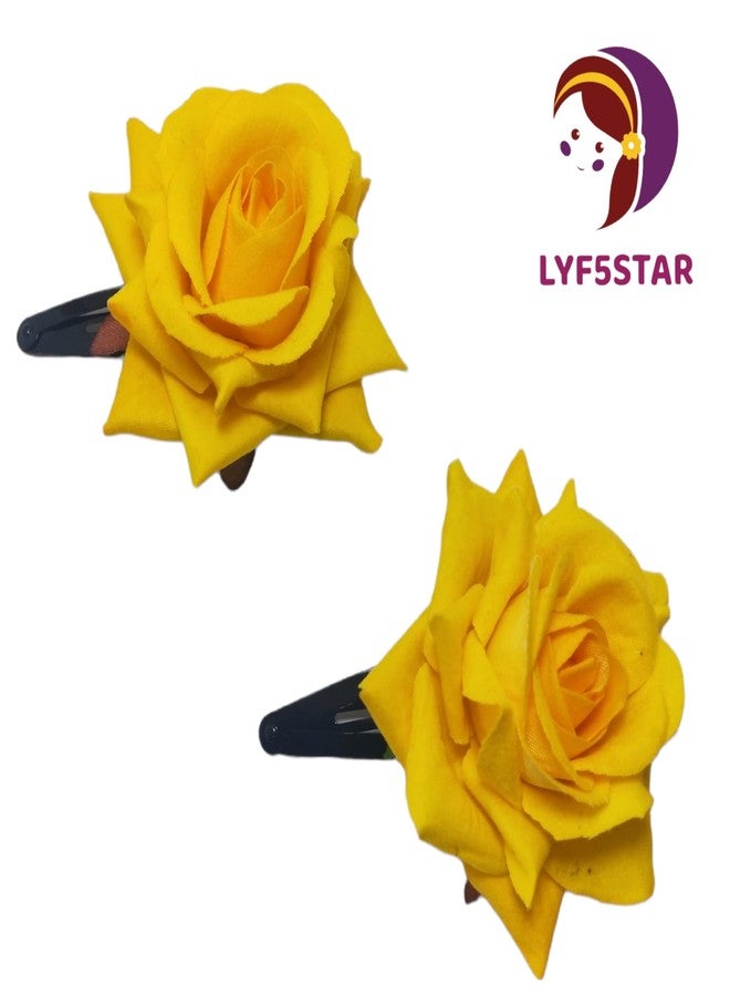 LYF5STAR Yellow Color Handmade Rose Tiktok, Rose Hair Accessories for Stylish Bridal Women, Elegant Wedding Hair Accessories | Pack of 4 - Image 4