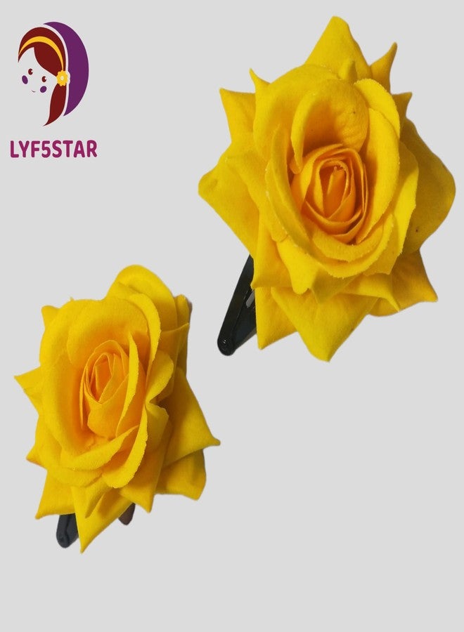 LYF5STAR Yellow Color Handmade Rose Tiktok, Rose Hair Accessories for Stylish Bridal Women, Elegant Wedding Hair Accessories | Pack of 4 - Image 3