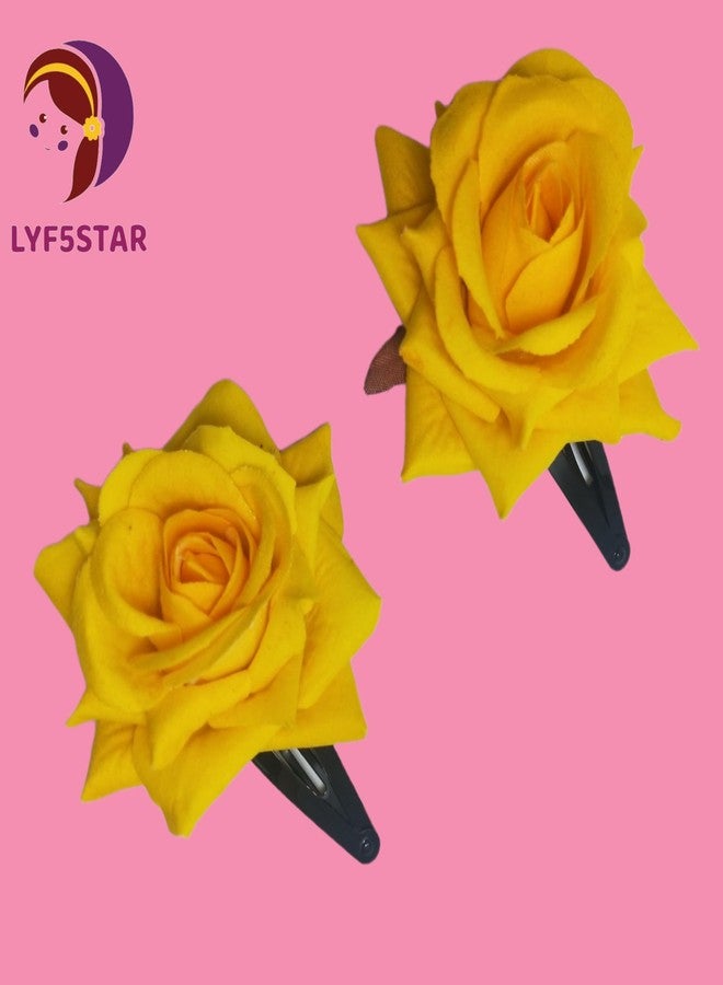 LYF5STAR Yellow Color Handmade Rose Tiktok, Rose Hair Accessories for Stylish Bridal Women, Elegant Wedding Hair Accessories | Pack of 4 - Image 5