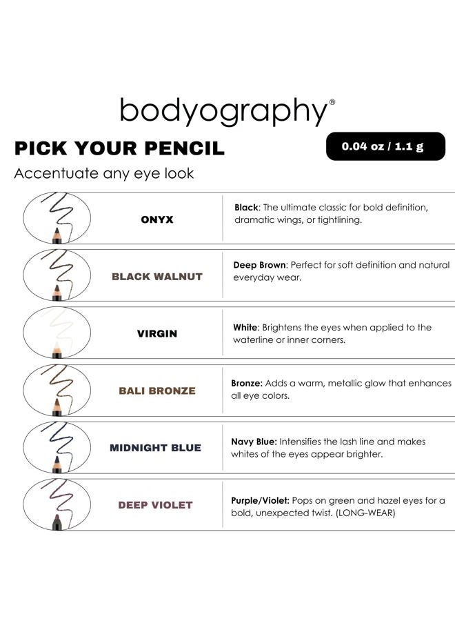 Bodyography Cream Eye Pencil (Onyx): Black Salon Wooden Waterproof Makeup Pencil w/Coconut Oil | Long-Wearing, Cruelty-Free, Gluten-Free, Paraben-Free - Image 2