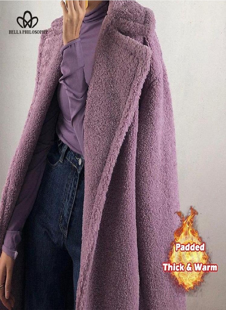 Eckek - Long Teddy Bear Jacket Coat Women Winter Thick Warm Oversized Chunky Outerwear Overcoat Women Faux Lambswool Fur Coats - Image 1