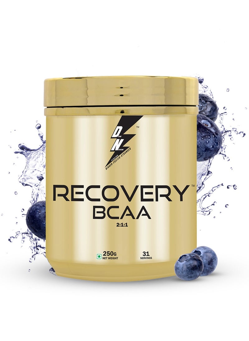 DIVINE NUTRITION - BCAA Gold Series in 2:1:1 Ratio with L-Leucine, L-Isoleucine & L-Valine 8g per Serving for Intra Workout Muscle Recovery with 31 Servings Blueberry (250g) - Image 1