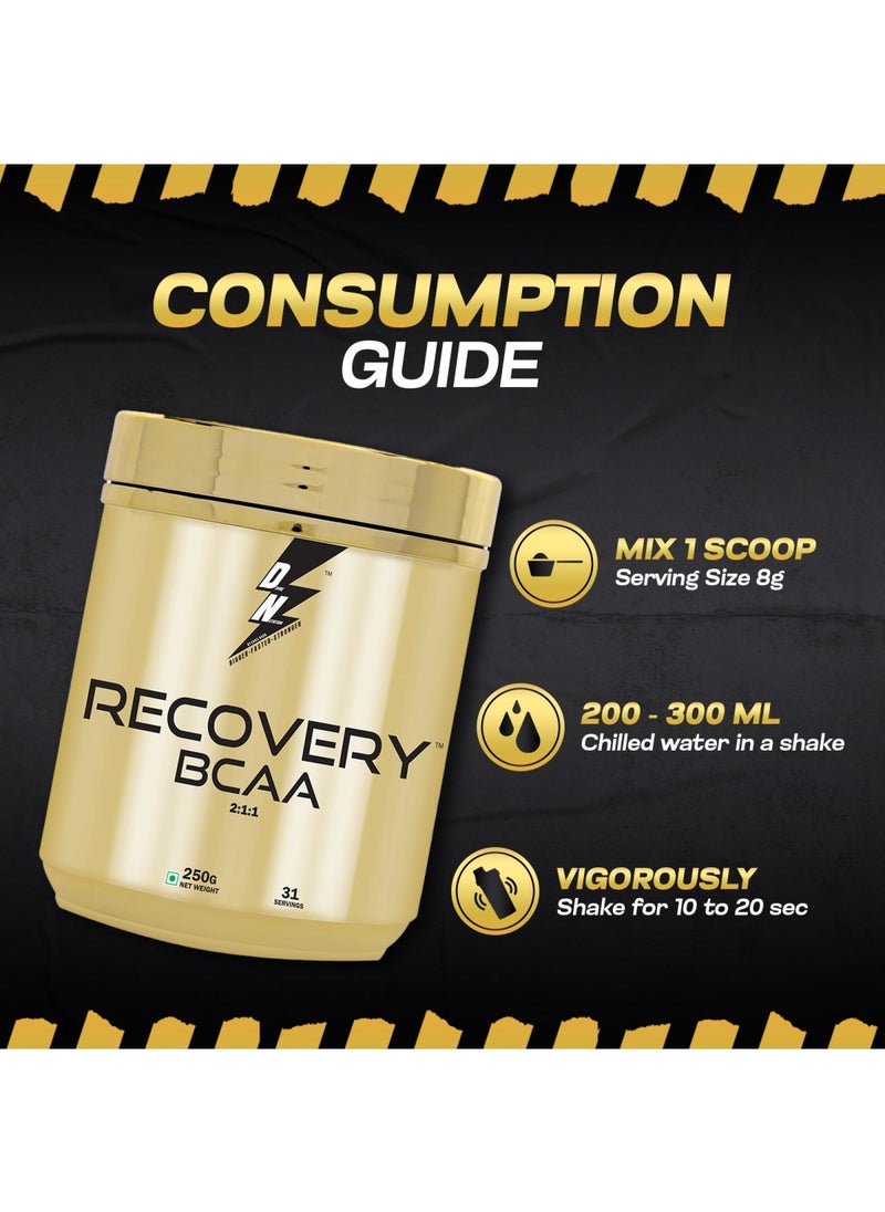 DIVINE NUTRITION - BCAA Gold Series in 2:1:1 Ratio with L-Leucine, L-Isoleucine & L-Valine 8g per Serving for Intra Workout Muscle Recovery with 31 Servings Blueberry (250g) - Image 1