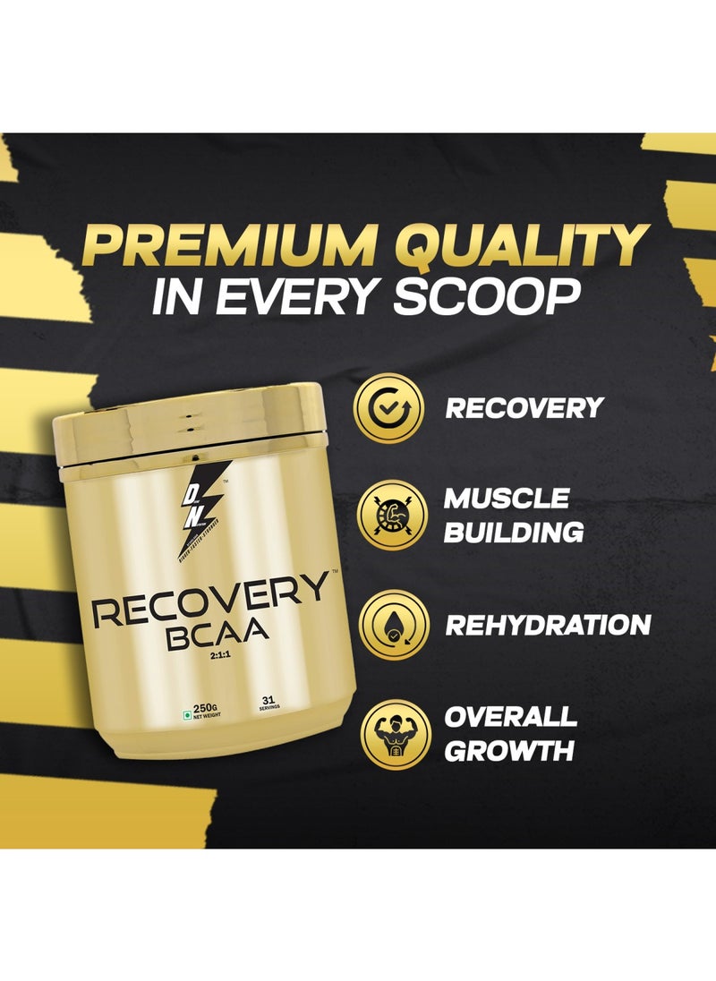 DIVINE NUTRITION - BCAA Gold Series in 2:1:1 Ratio with L-Leucine, L-Isoleucine & L-Valine 8g per Serving for Intra Workout Muscle Recovery with 31 Servings Blueberry (250g) - Image 1