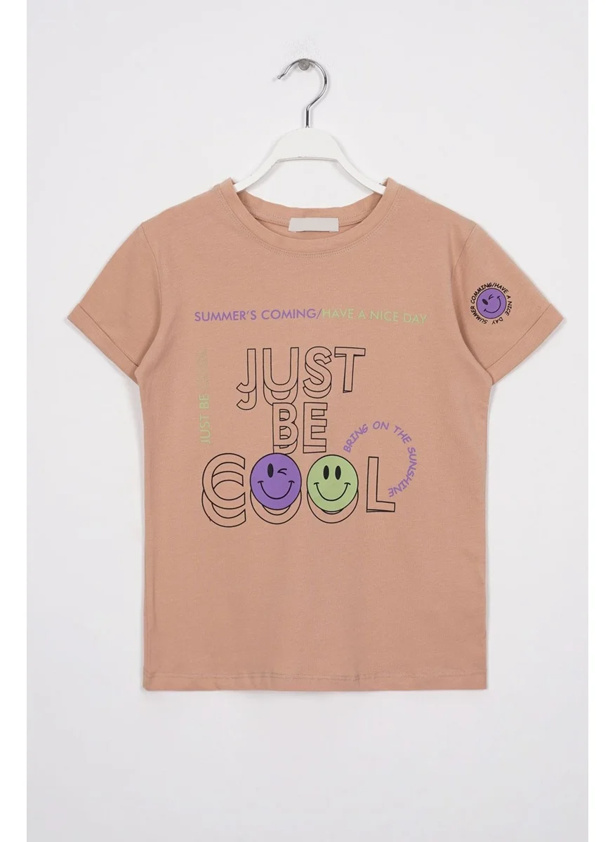 Zepkids Just Be Cool Printed Beige Color Girl T-shirt