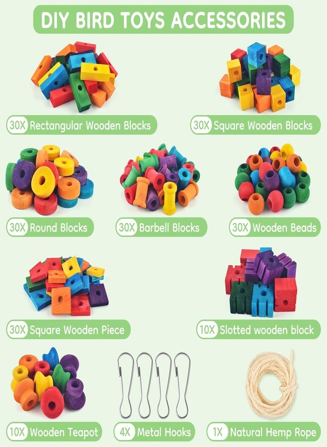 DBNESS Bird Toys for Parrots, 200 Pcs Colorful Multi-Shaped DIY Wooden Blocks Craft, Natural Parrot Chew Training Foot Toy for Amazon African Grey Cockatiels Conure Monk Parakeet - Image 2