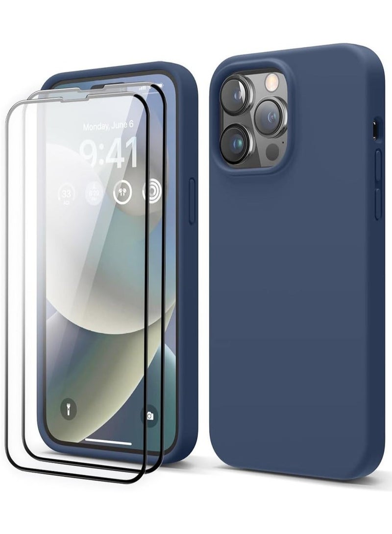 Raxoom [3-in-1] iPhone 15 Plus Case Bundle â€“ Navy Blue Liquid Silicone Shockproof Cover with 9H Tempered Glass Screen Protector - Image 1