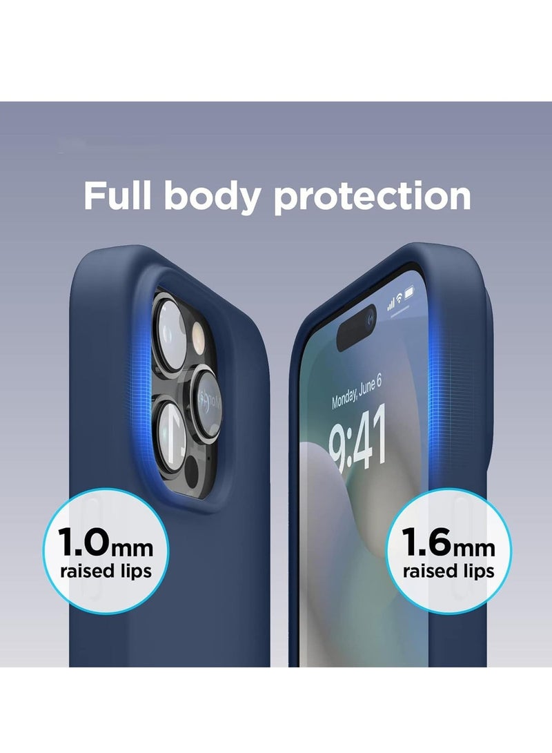 Raxoom [3-in-1] iPhone 15 Plus Case Bundle â€“ Navy Blue Liquid Silicone Shockproof Cover with 9H Tempered Glass Screen Protector - Image 5