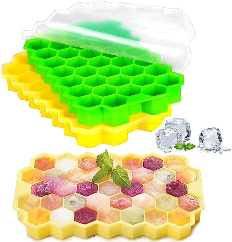 MoldBerry Honey Bee Ice Cube Tray for Freezer Flexible 37 Cavity Ice Cube Mould for Cake Chocolate Whiskey Cocktails BPA Free Ice Cube Trays with Lid Pack of 1 Multi Color - Image 1