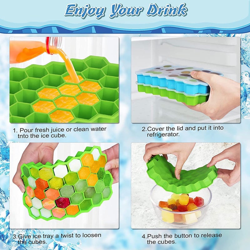 MoldBerry Honey Bee Ice Cube Tray for Freezer Flexible 37 Cavity Ice Cube Mould for Cake Chocolate Whiskey Cocktails BPA Free Ice Cube Trays with Lid Pack of 1 Multi Color - Image 5