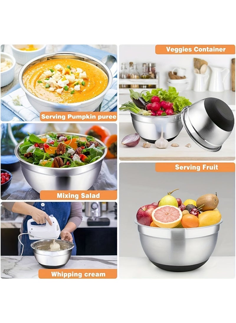Sharpdo - 5-Piece Stainless Steel Mixing Bowl Set With Airtight Lids Nesting Mixing Bowl Set For Baking Mixing Serving And Preparing Metal Bowls With Non-Slip Bottom - Image 1
