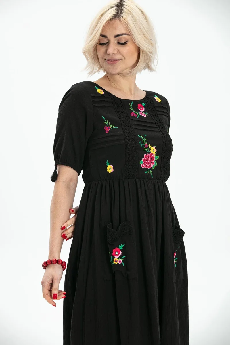 Eliş Şile Bezi Floral Embroidered Midi Dress