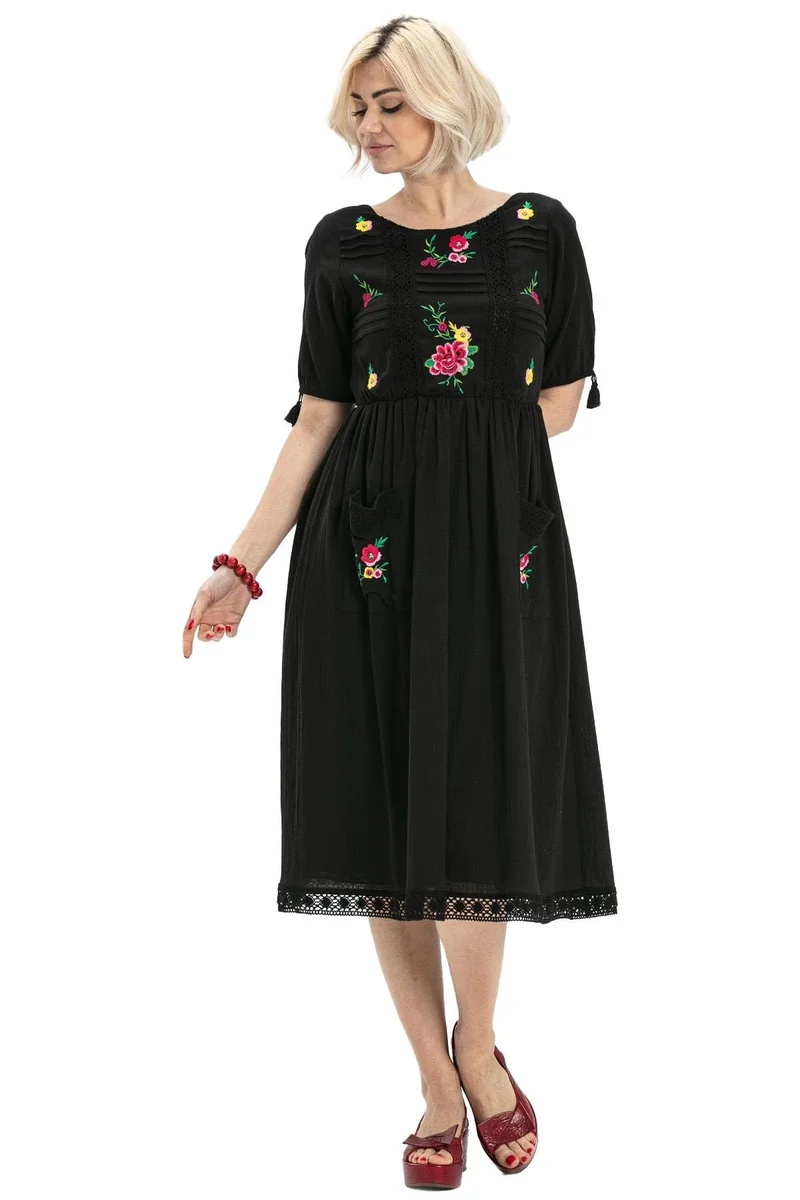Eliş Şile Bezi Floral Embroidered Midi Dress