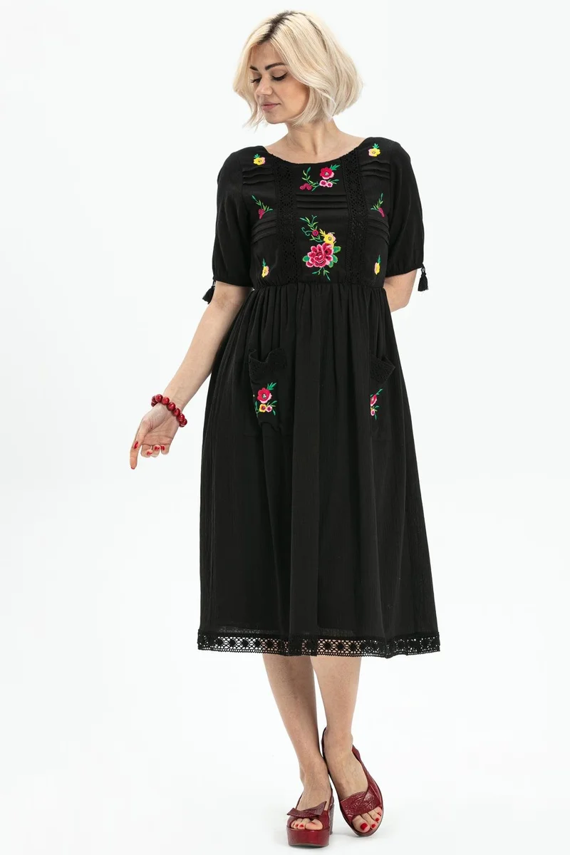 Eliş Şile Bezi Floral Embroidered Midi Dress