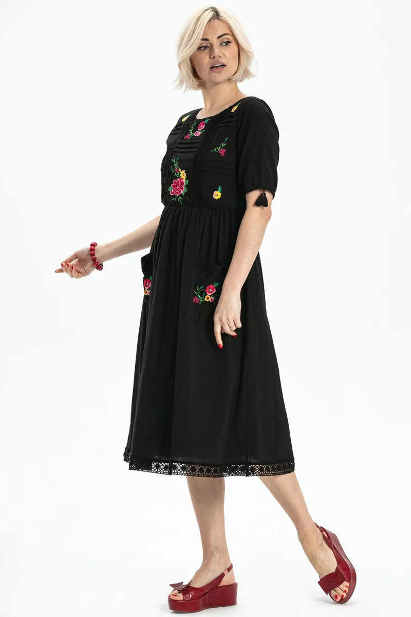 Eliş Şile Bezi Floral Embroidered Midi Dress