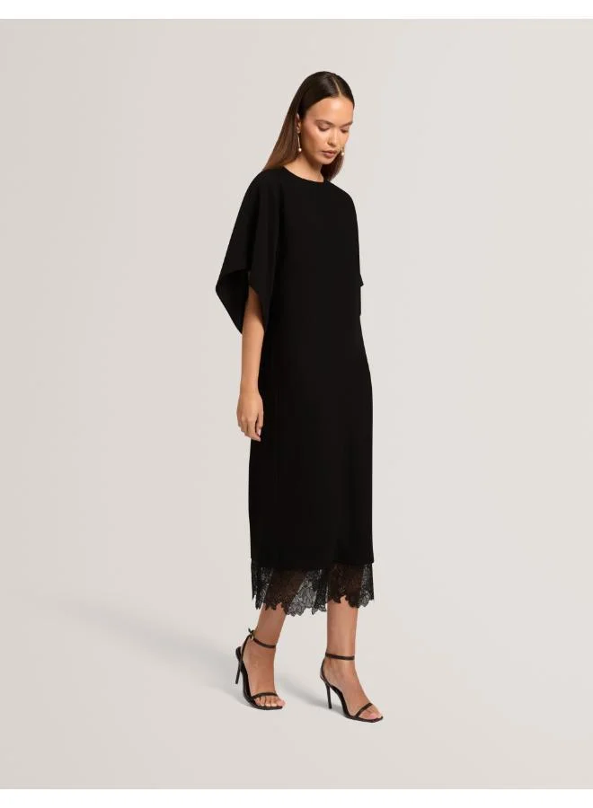 Batwing With Lace Hem Midi Dress