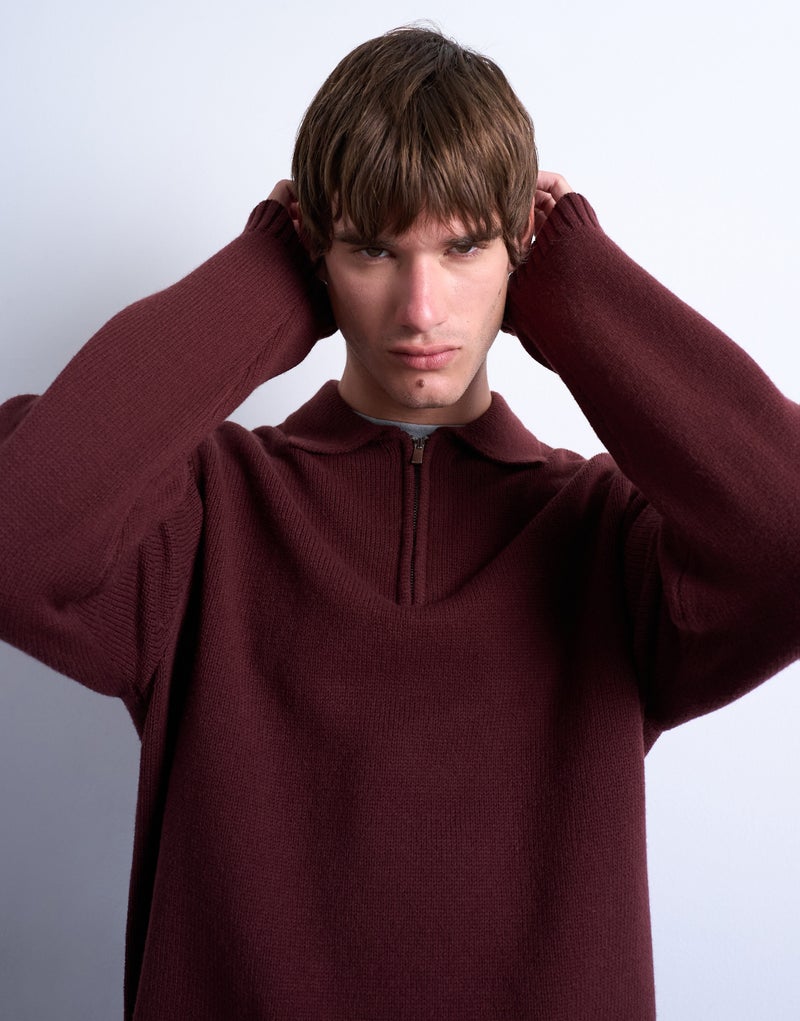 TOPMAN Oversize Fit Twist Revere Polo In Black - Image 3