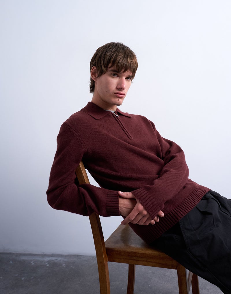 TOPMAN Oversize Fit Twist Revere Polo In Black - Image 4