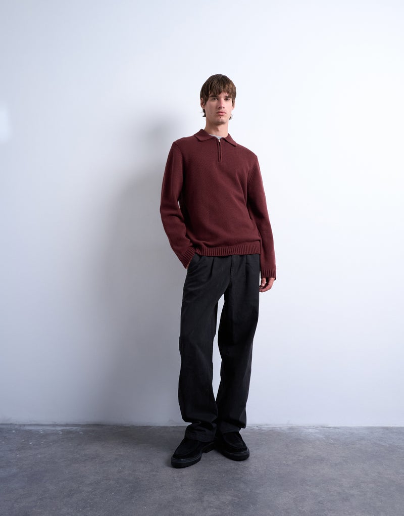 TOPMAN Oversize Fit Twist Revere Polo In Black - Image 5