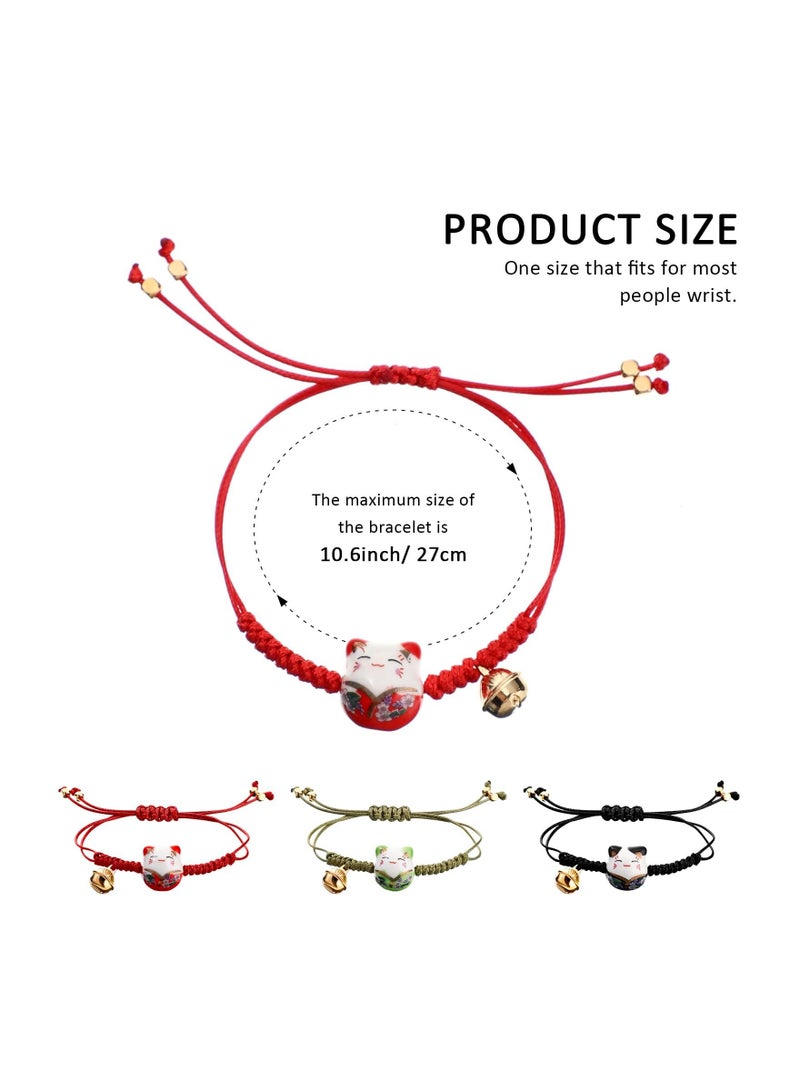 Y&D 3 Pieces Cat Maneki Neko Bracelet Cute Lucky Ceramic Beads Bracelets Feng Shui Fortune String with Bell, Adjustable  - Image 5