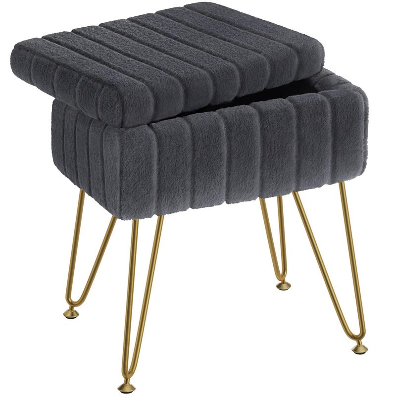 Greenstell Vanity Stool Chair Faux Fur with Storage157L x 118W x 194H Soft Ottoman 4 Metal Legs with AntiSlip Feet Furry Padded Seat Modern Multifunctional Chairs for Makeup Bedroom Grey