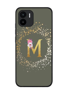 Rugged Black edge case for Xiaomi Redmi A2 / Xiaomi Redmi A1 Slim fit Soft Case Flexible Rubber Edges TPU Gel Thin Cover - Custom Monogram Initial Letter Floral Pattern Alphabet - M (Olive Green)